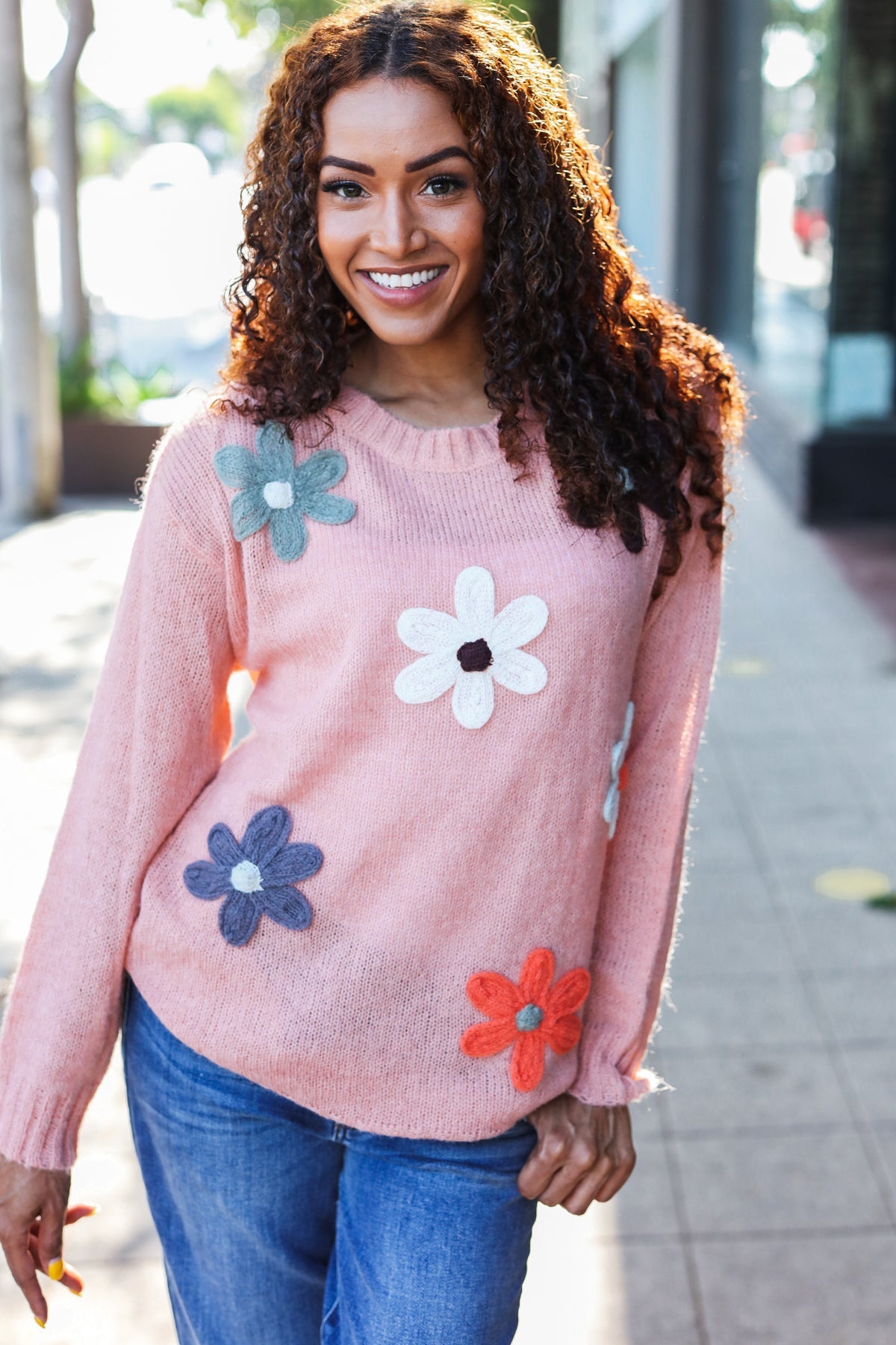 Maxct &Eyes On You Terracotta Flower Patch Oversized Knit Sweater