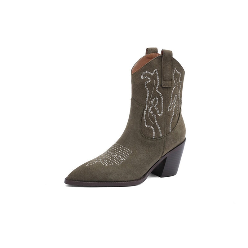 Suede Western Boots Mid Calf Contrast-stitching Cowboy Boots Maxct