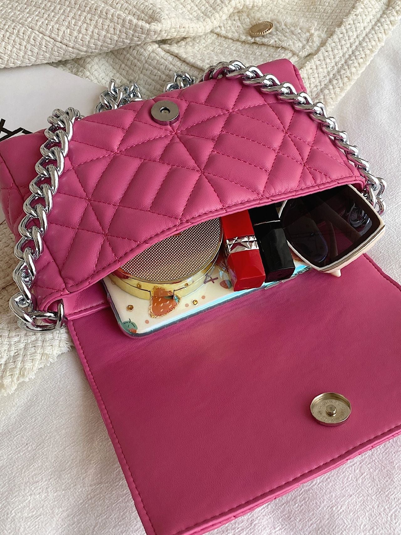 Bag For Love - Minimalist Quilted Flap Square Bag - Women Maxct Bags