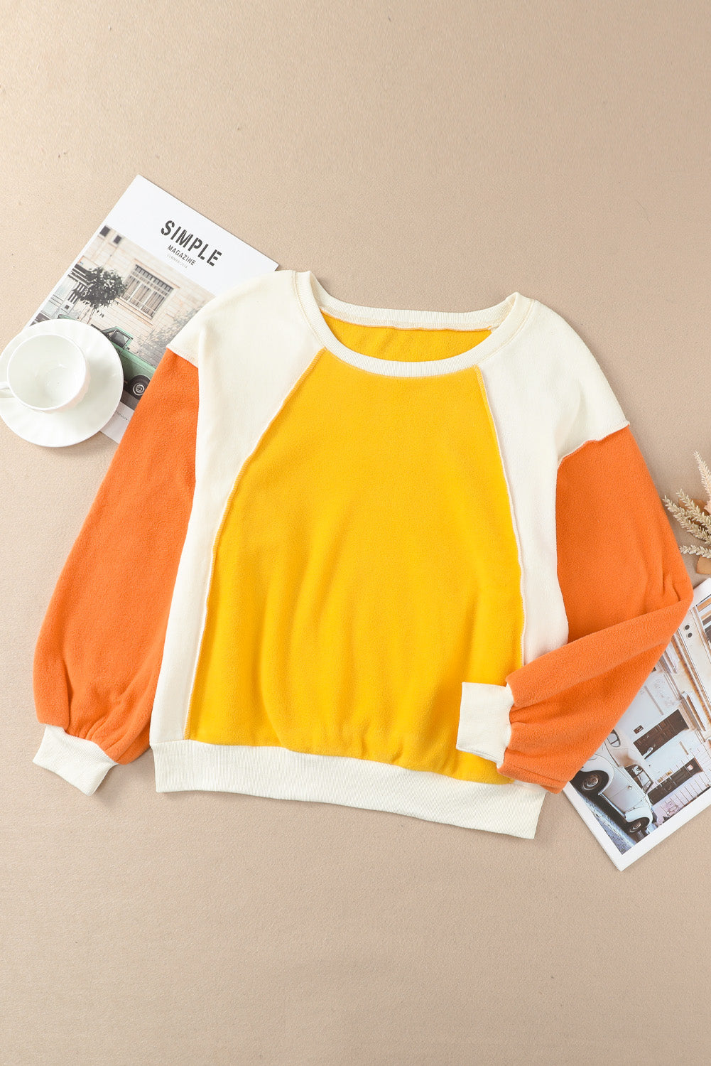 Maxct &Color Block Round Neck Long Sleeve Sweatshirt
