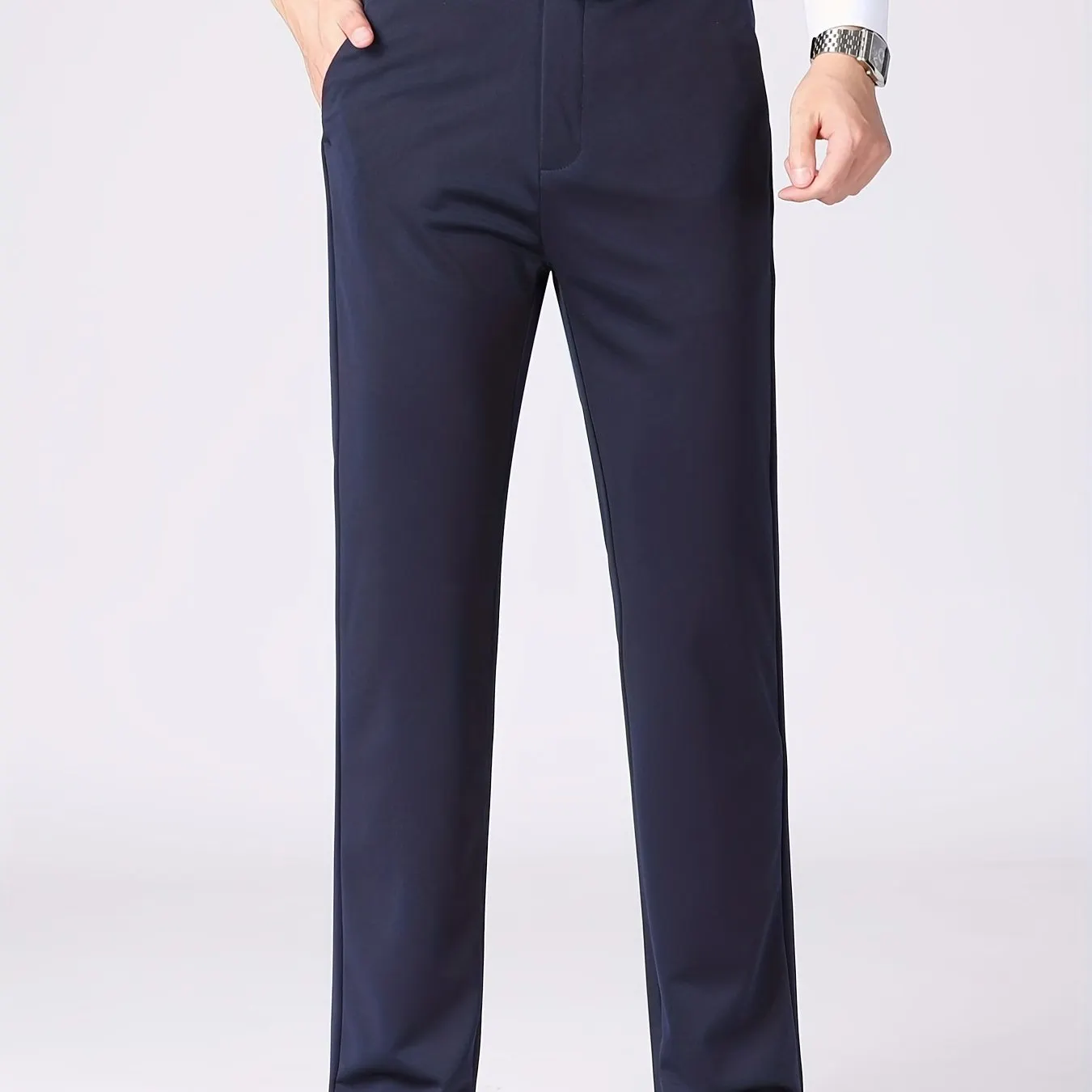 Maxct  Classic Design Dress Pants, Men's Casual Solid Color Slightly Stretch Dress Pants For Spring Summer Business