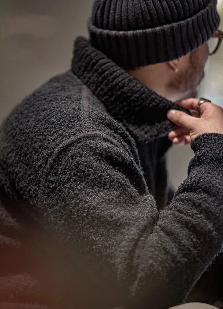 Maxct Boucle Knit Button Neck Sweater