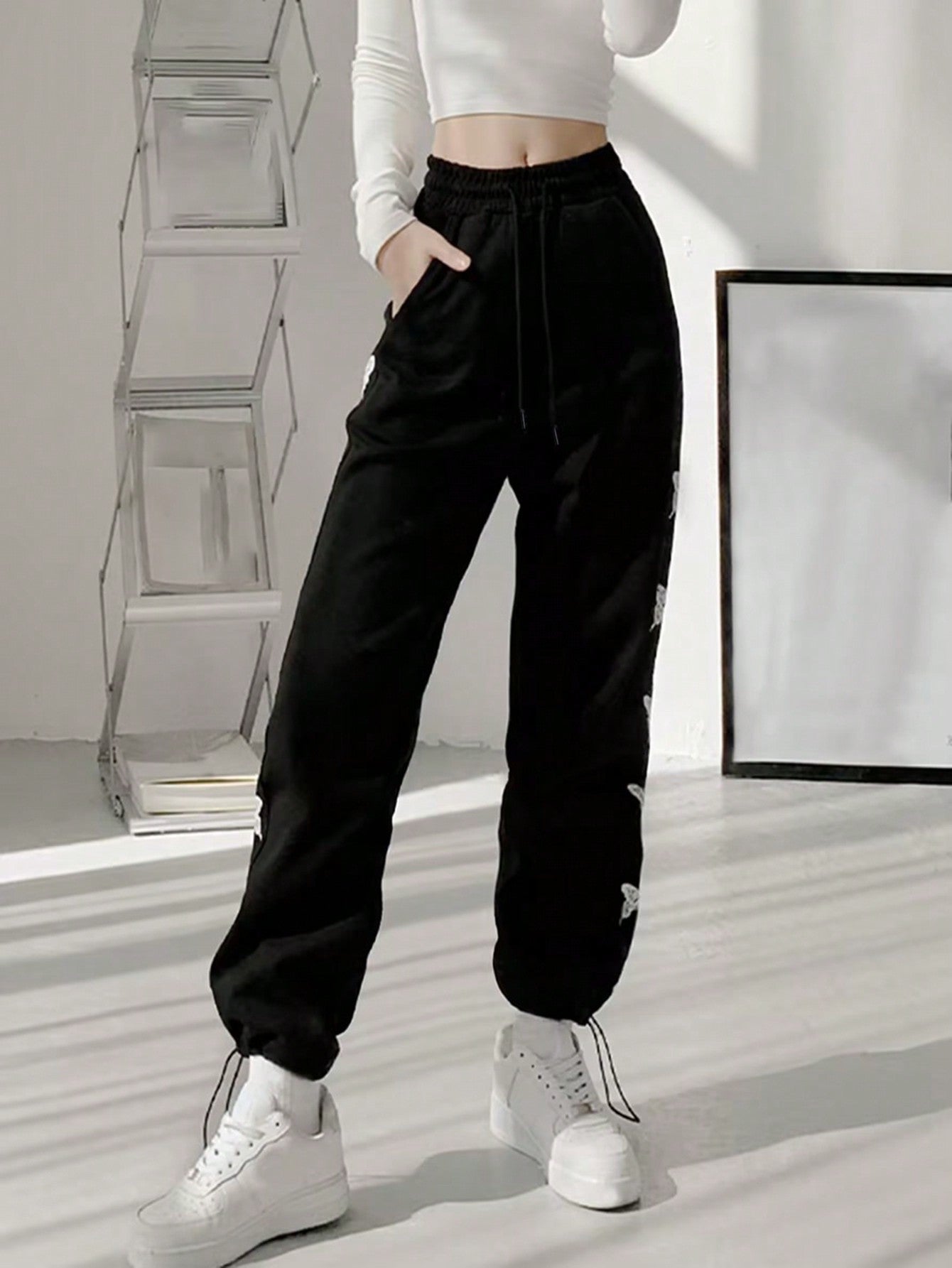 Maxct Butterfly Print Drawstring Sweatpants