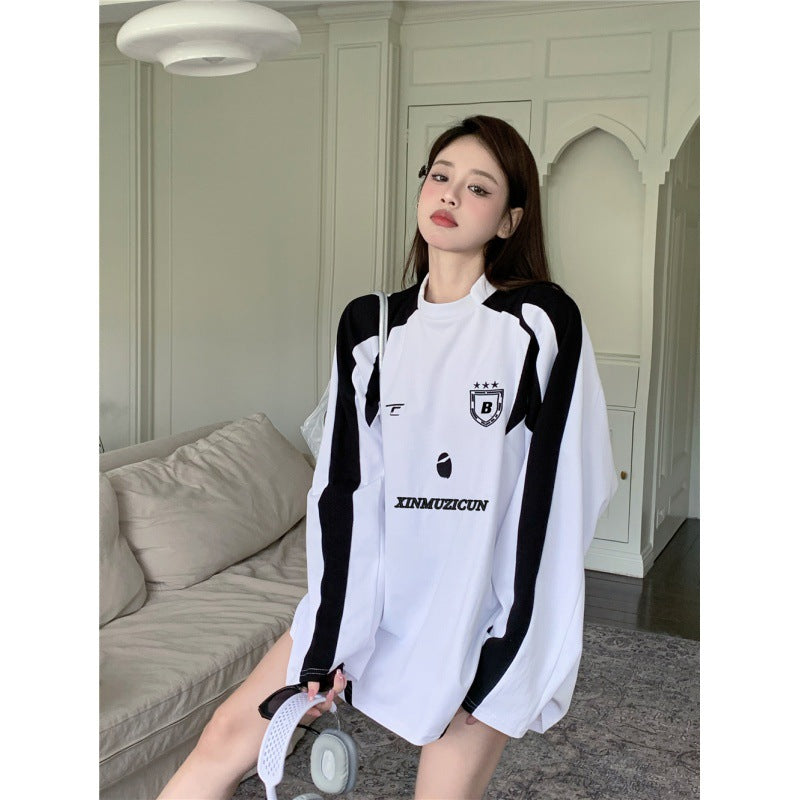 Maxct 2024 Fall Fashion Contrast Color Embroidery Print Oversized Sweatshirt