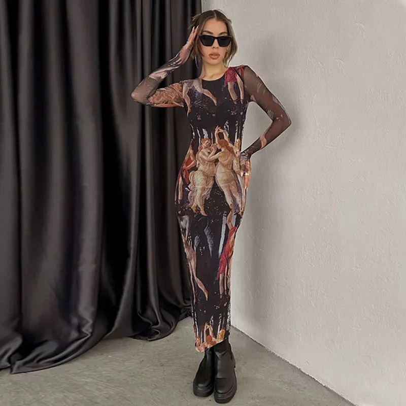 Slim Fit Printed Long Dress Maxct