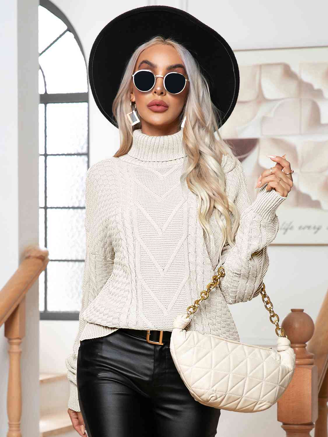 Maxct &Turtleneck Cable-Knit Long Sleeve Sweater