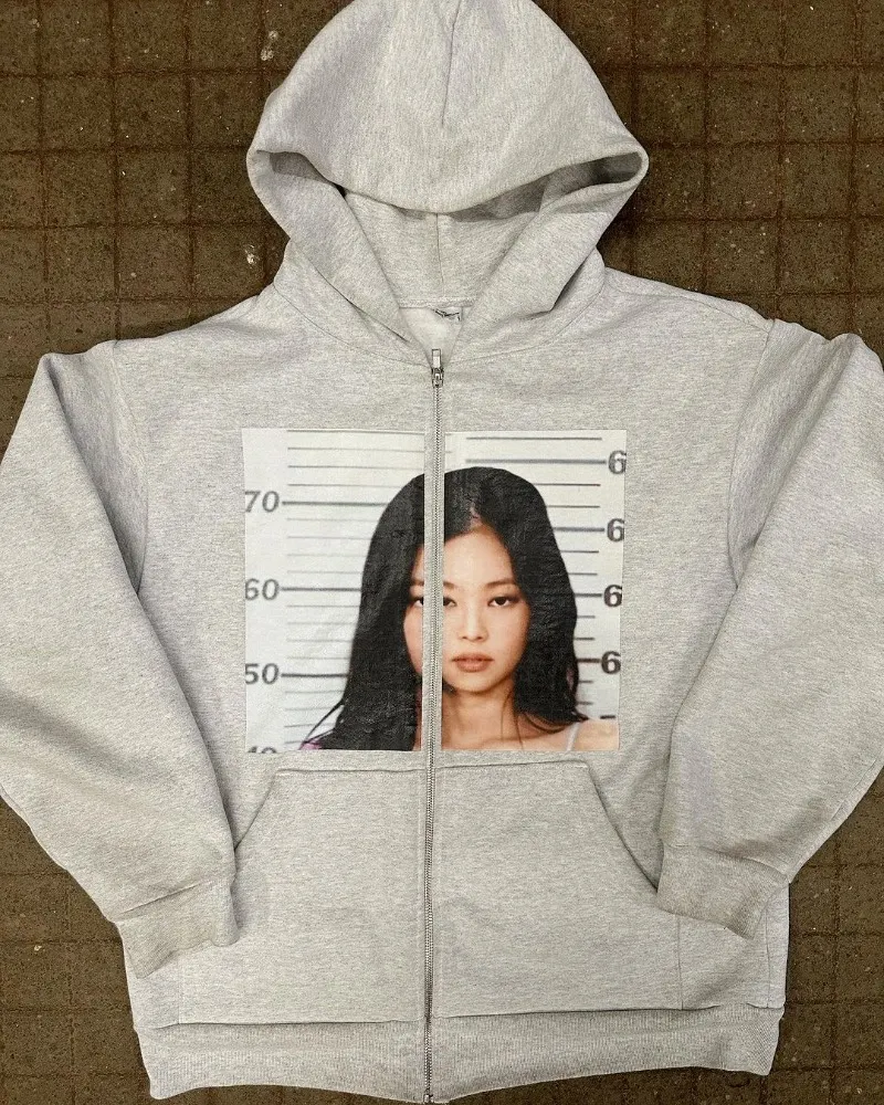 Maxct New Retro Large Print Zipper Hoodie Streetwear Men and Women Streetwear Hip Hop Loose Harajuku Korean Casual Hooded Sweatshirt