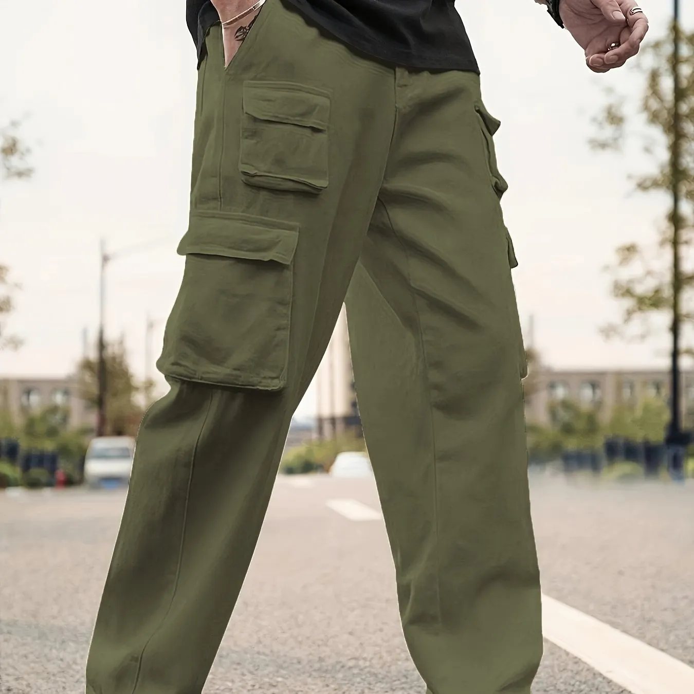 Maxct Men's Multi Flap Pocket Cargo Pants, Loose Trendy Pants