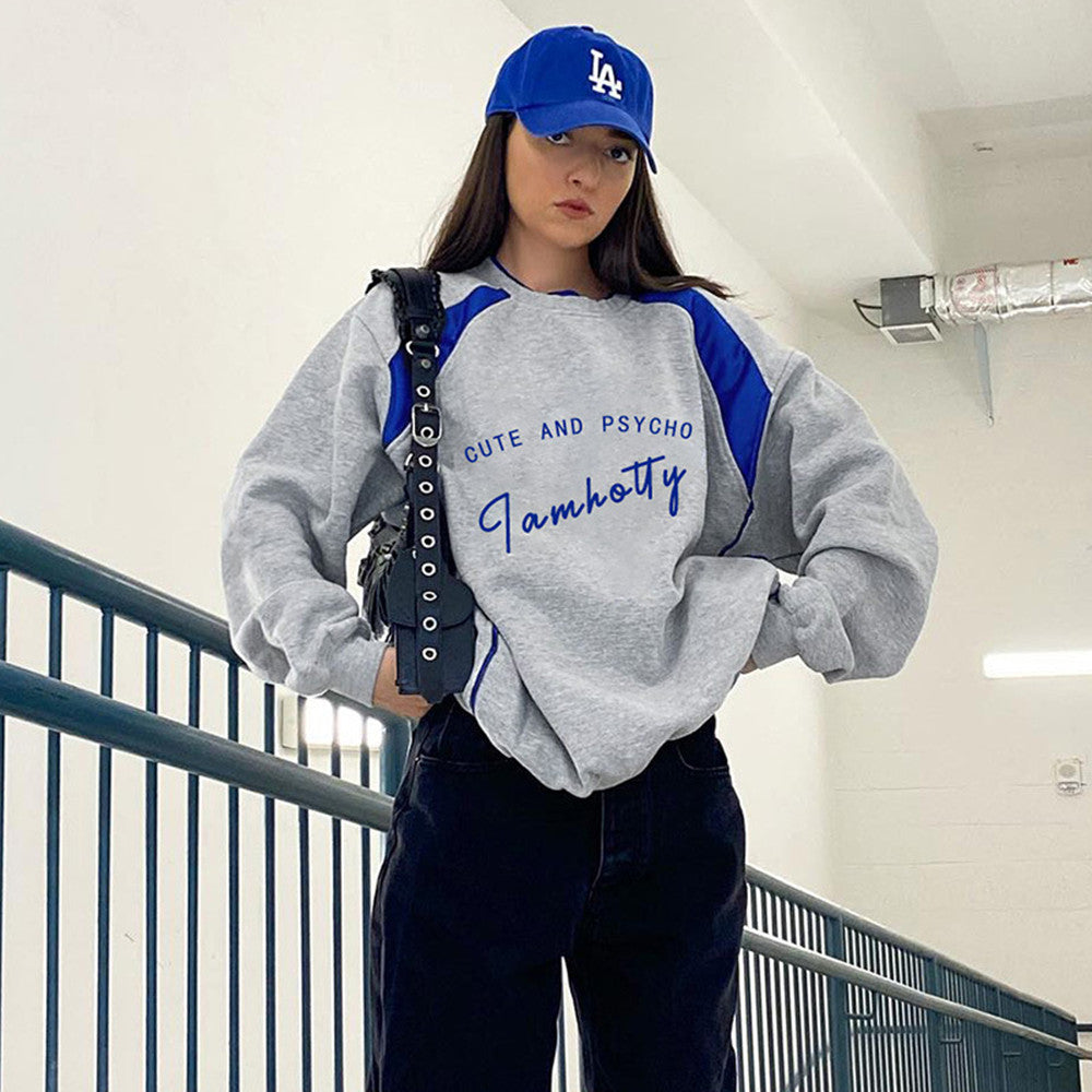 Maxct Contrast Letter Graphic Pullover Sweatshirt