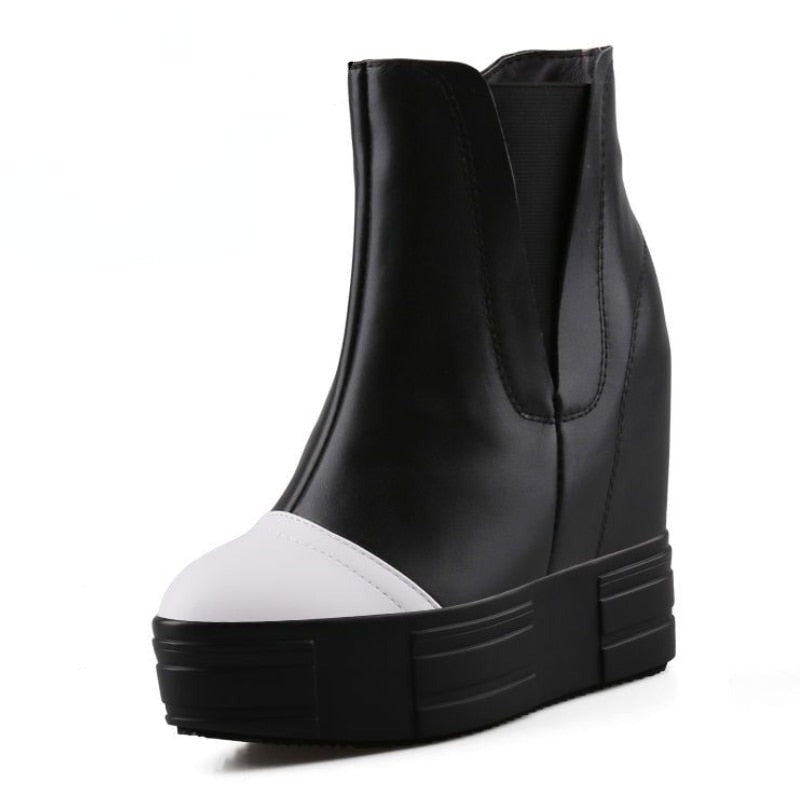 13cm Leather Platform Wedge Boots for Women Maxct