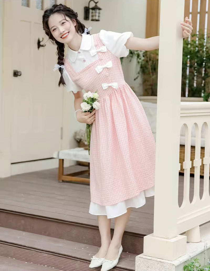 Gingham Bows Twofer Dress Maxct