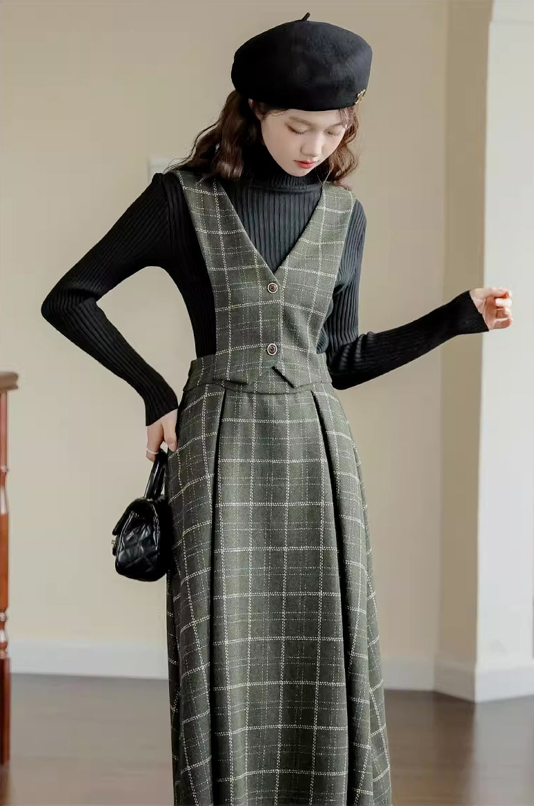 Plaid Vest Pinafore Dress Maxct