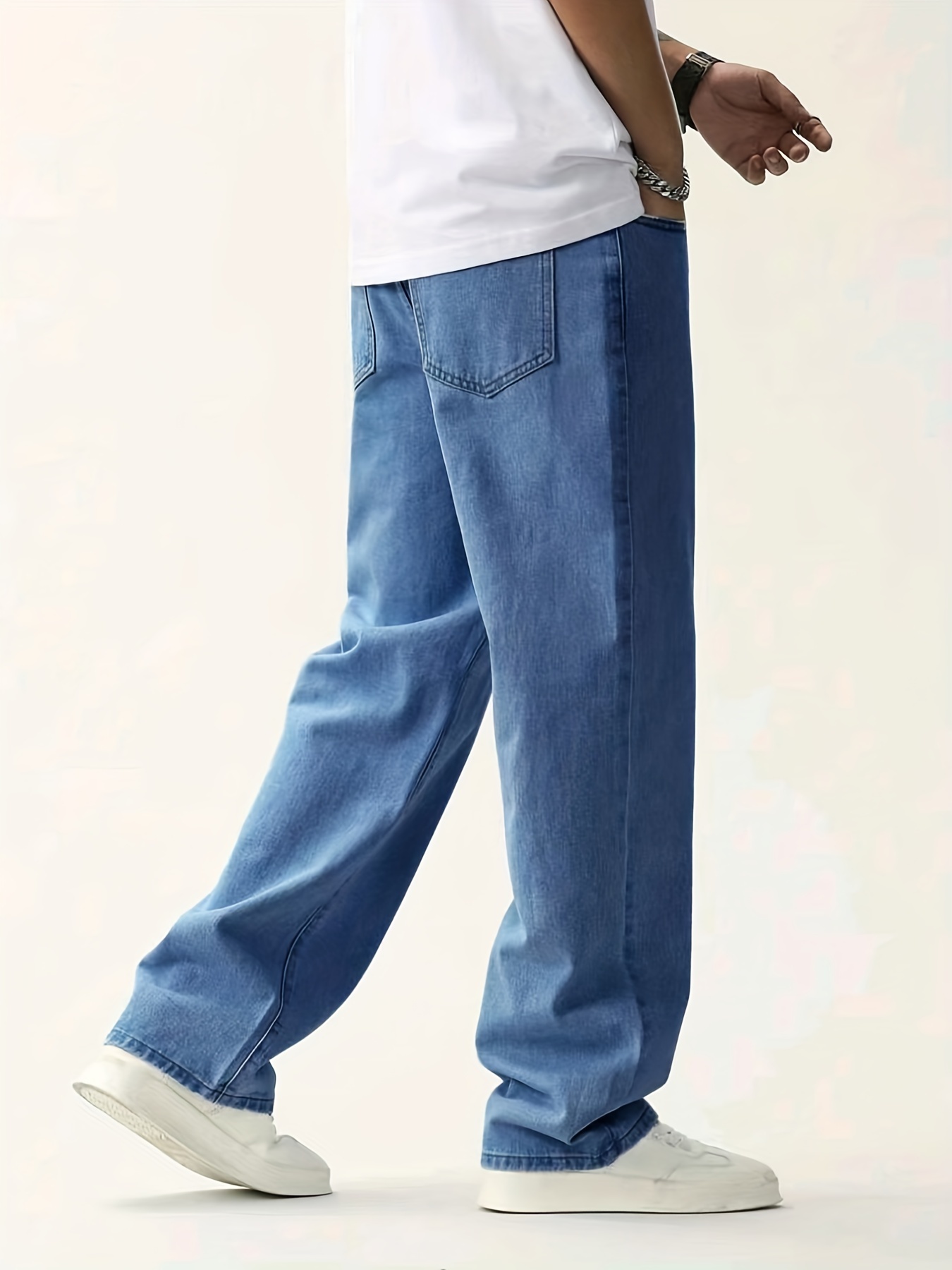 Men's Light Blue Straight Leg Cotton Jeans