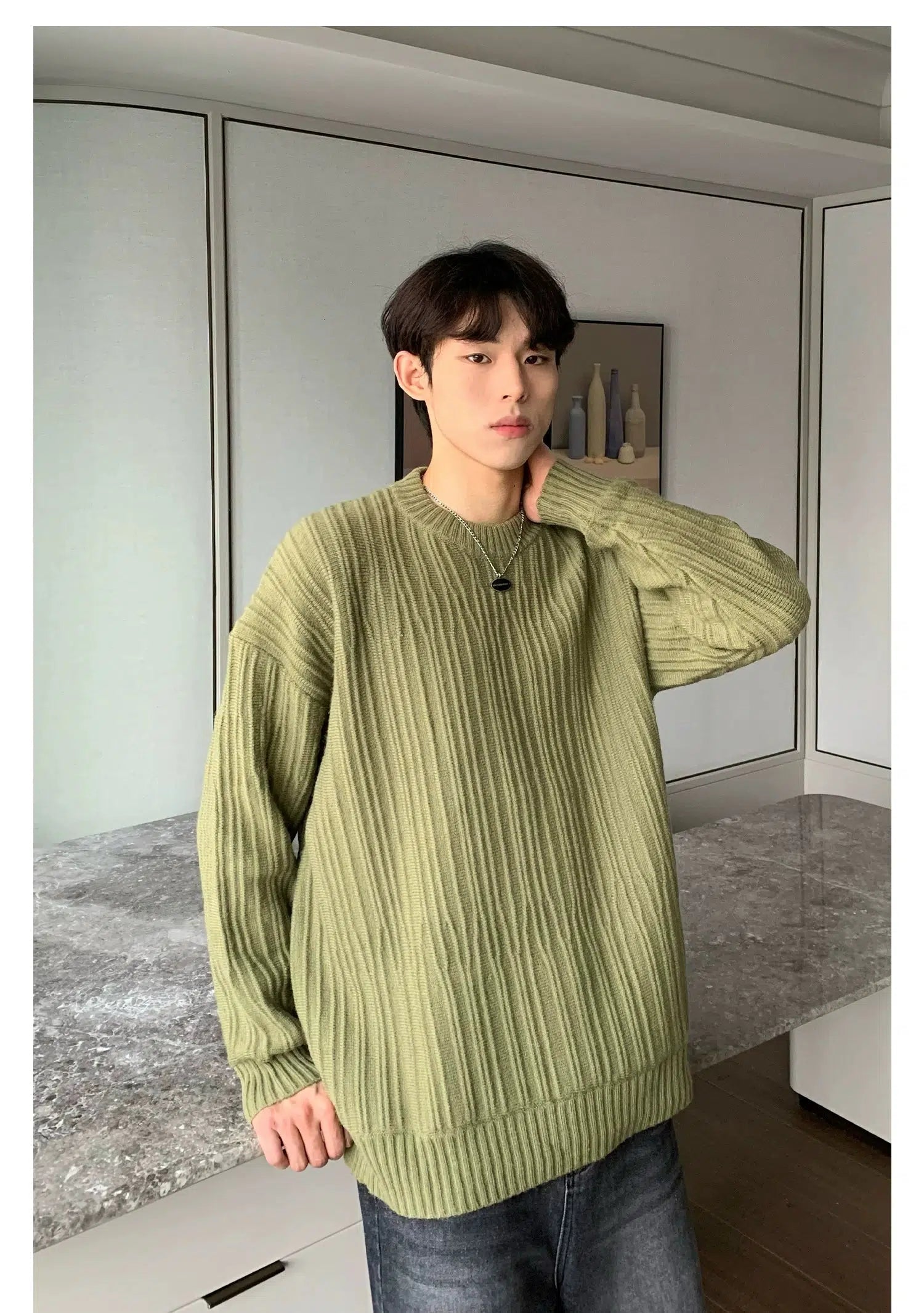 Maxct Vertical Textured Round Neck Sweater