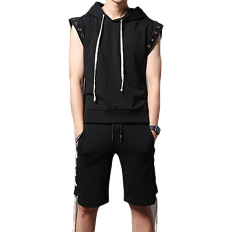 Maxct Slim Fit Sleeveless Hooded T-Shirt And Shorts