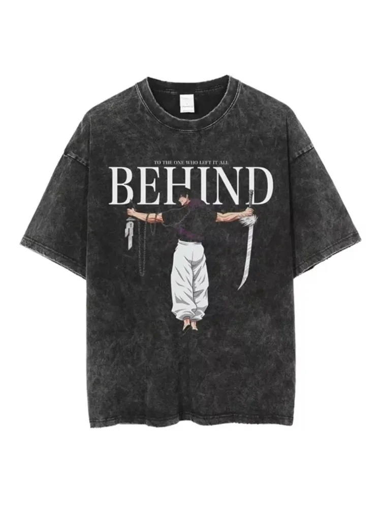 Hip Hop Streetwear Summer Short Sleeve Vintage T-Shirt Japanese Anime Graphic Print TShirt Men Harajuku Casual Loose Washed Tees