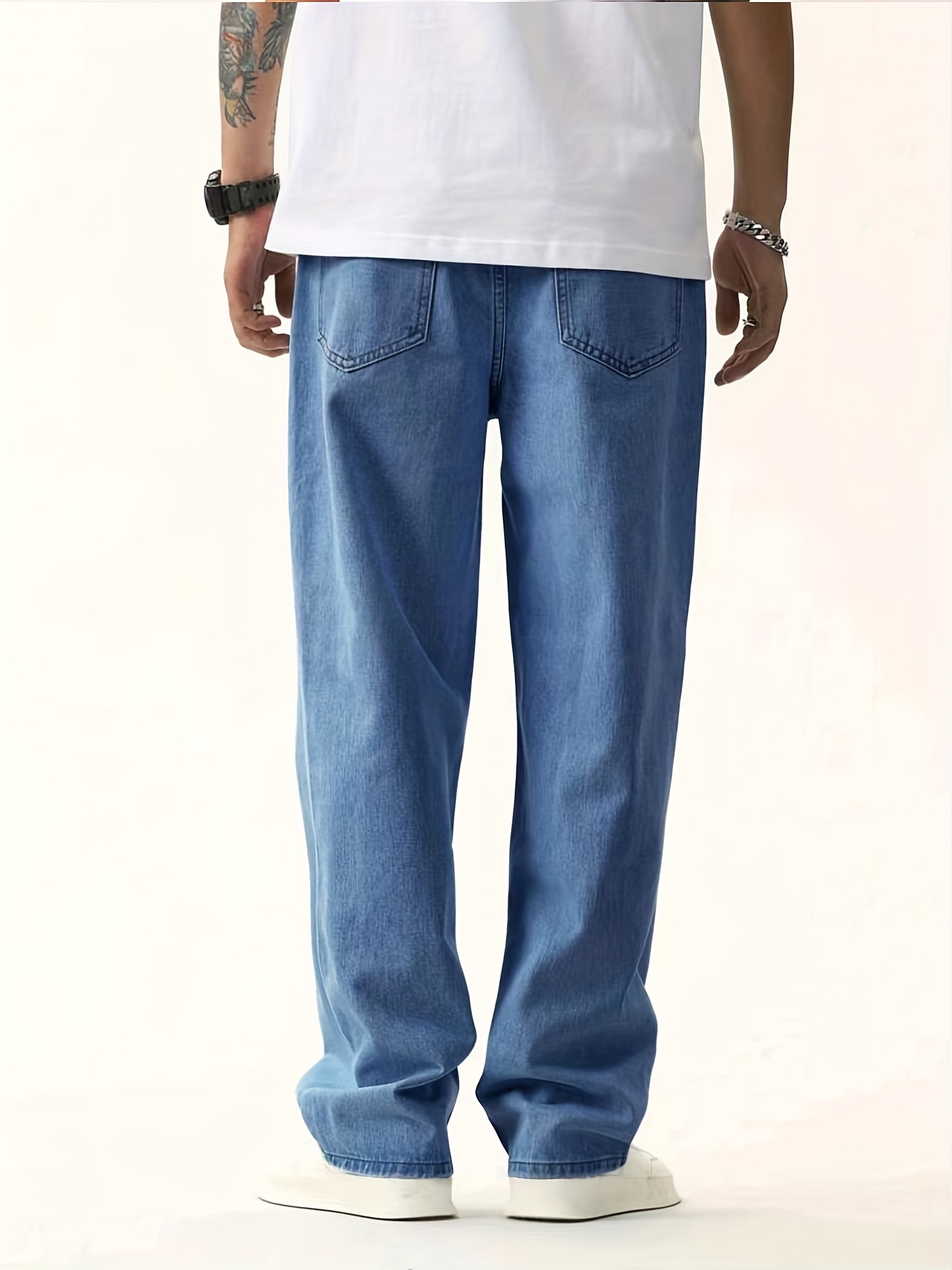 Men's Light Blue Straight Leg Cotton Jeans