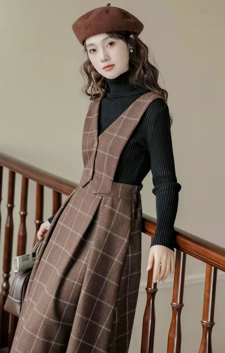 Plaid Vest Pinafore Dress Maxct