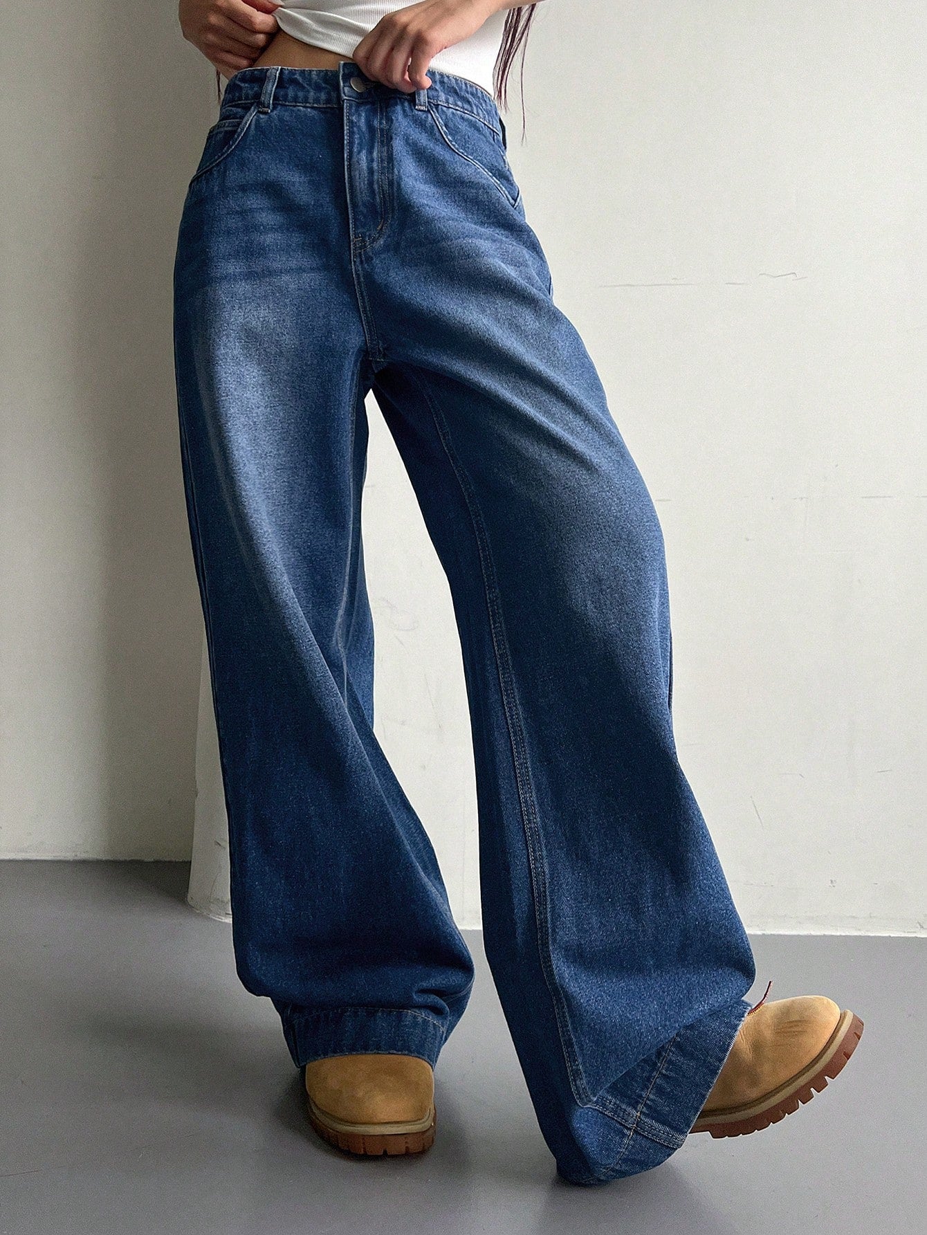 Maxct Women's Casual Wide Leg Denim Pants For Daily Wear Or Travel, With Pockets