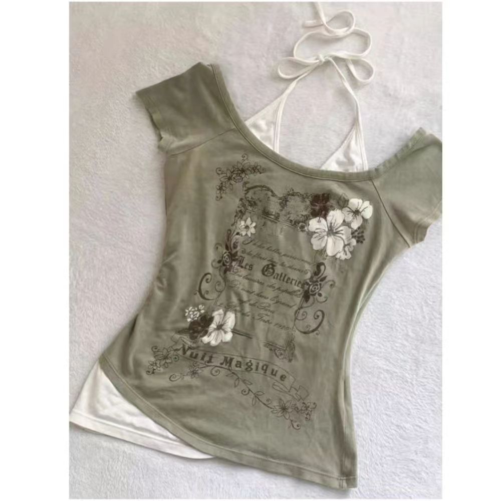 Maxct Retro Streetwear Y2K Letter Print T-Shirt Women Fashion Street Millennial Trend One Neck Spice Girl Slim Harajuku Casual Top