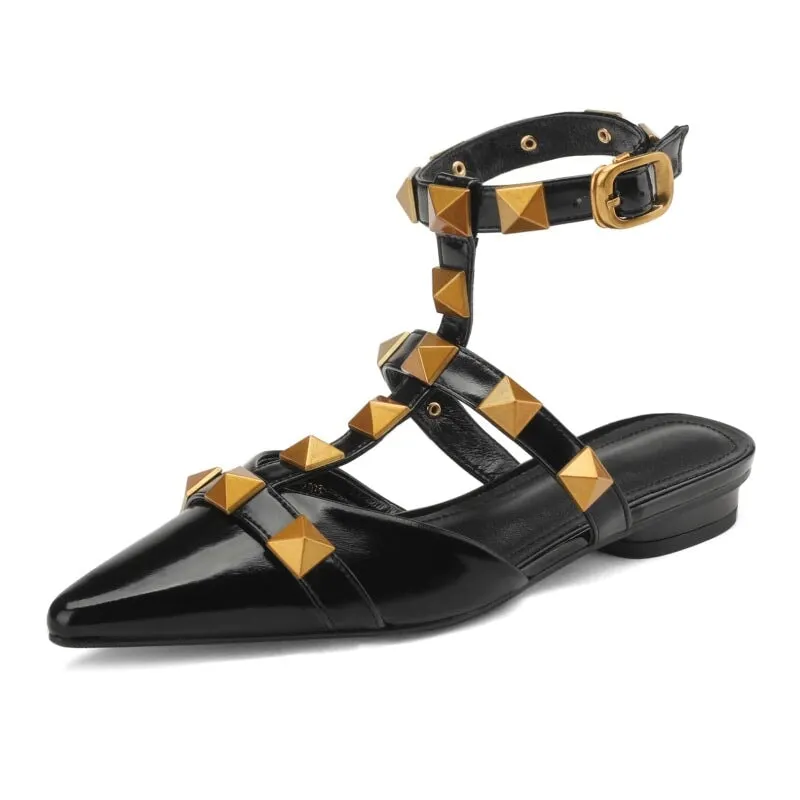 T Strap Rockstud Ankle-strap Flat Sandals Point Toe Slingback Maxct