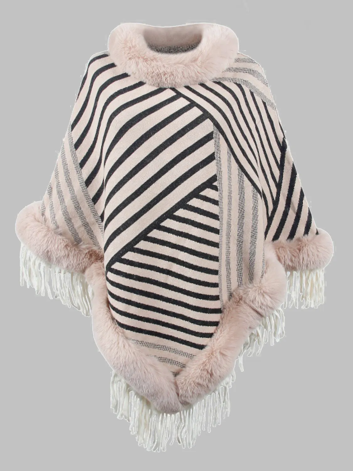 Maxct &Striped Fringe Hem Poncho