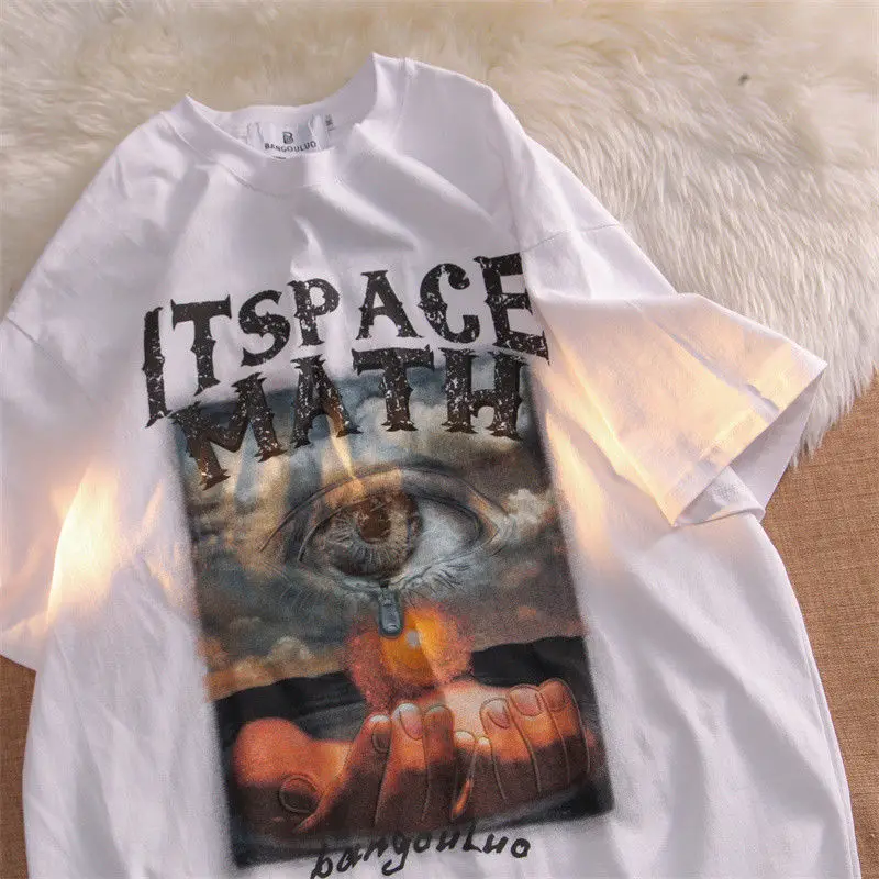 Maxct Fashionable hip-hop women street style printed pattern short sleeved retro couple loose ins pure cotton t-shirt gothic