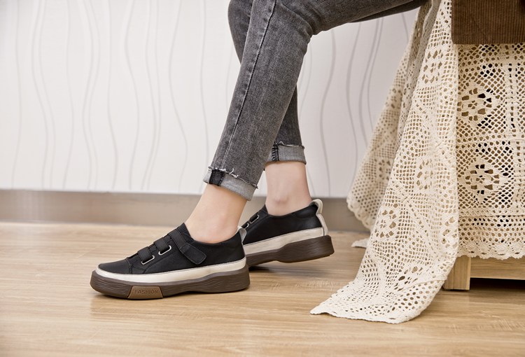 Hook & Loop Leather Sneakers for Women