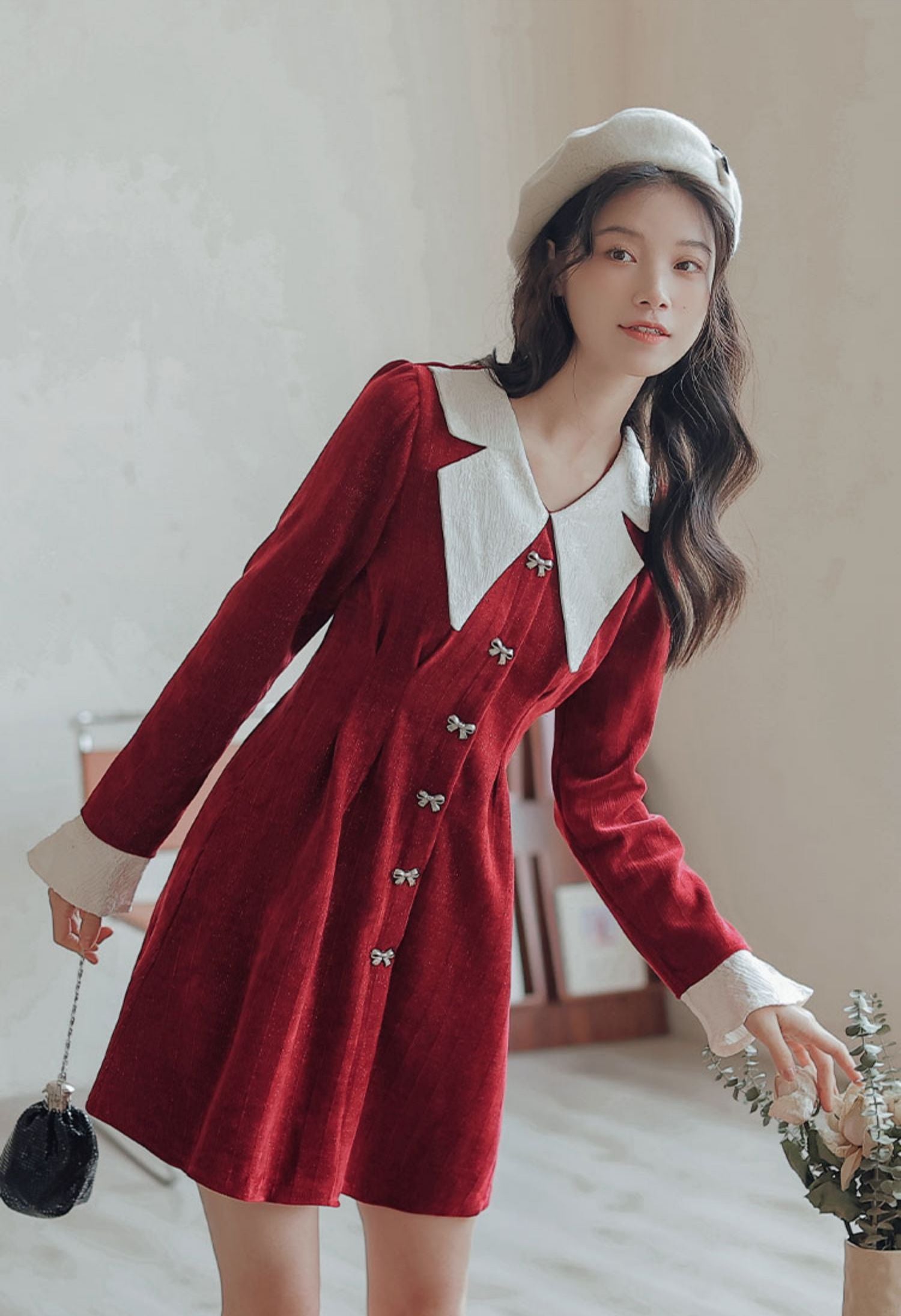 Sweet Bow Peter Pan Knit Dress Maxct