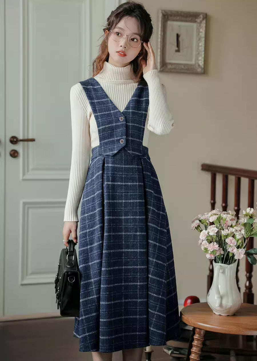 Plaid Vest Pinafore Dress Maxct