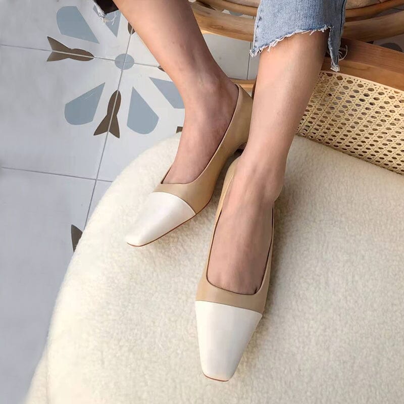 Square Toe Block Heeled Slip-On Pumps Office Shoes Color Blocking Maxct