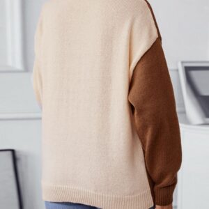 Maxct &Two Tone Cable Knit Round Neck Long Sleeve Sweater