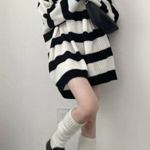 Loose Striped Long Knitted Sweater Maxct