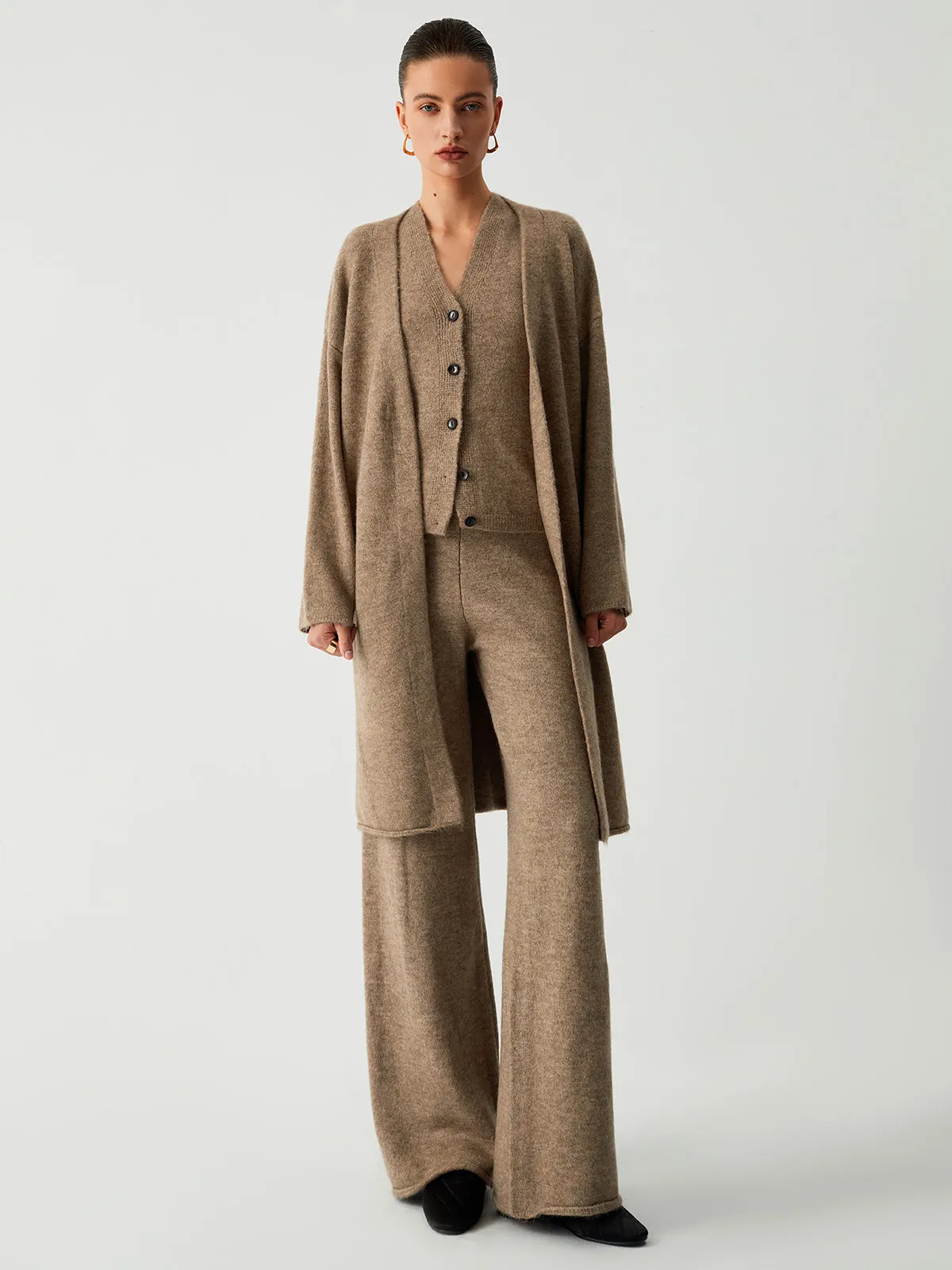 Maxct Leisure Long Cardigan Three Piece Pants Set
