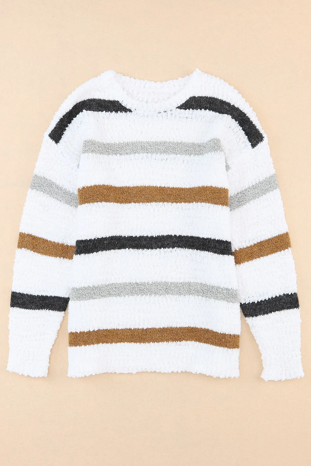 Maxct &Striped Round Neck Dropped Shoulder Sweater