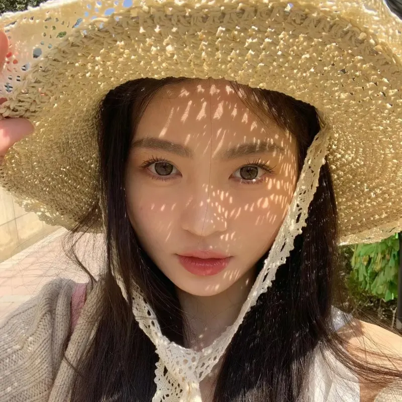 Straw Hat Ins Young Adult Shoelace Summer Outing Lace