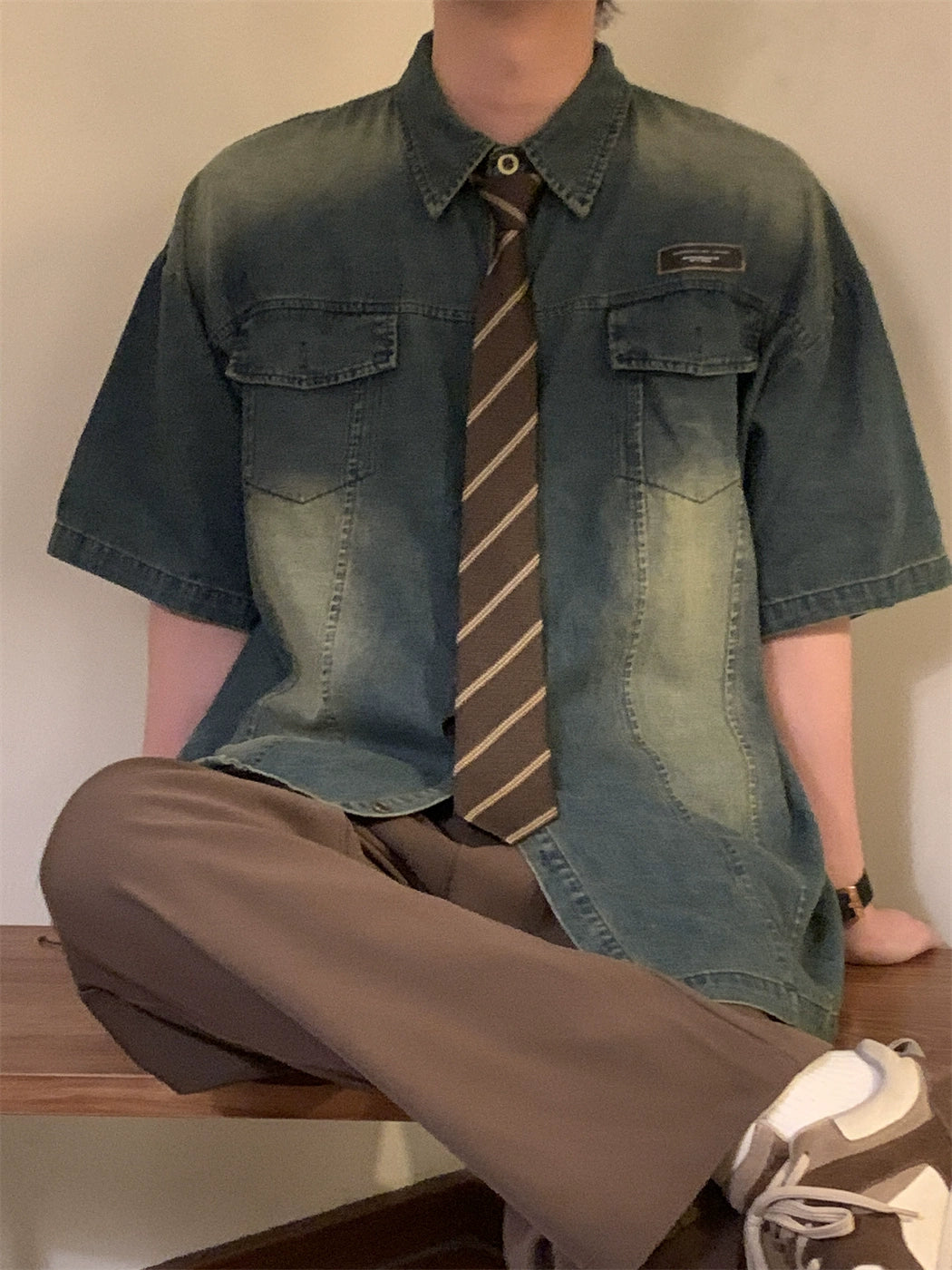 Nagawl Short Sleeves Denim Shirt Maxct