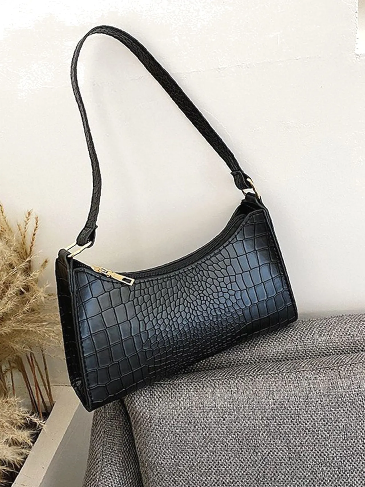 Bag For Love - Crocodile Embossed Baguette Bag  - Women Maxct Bags