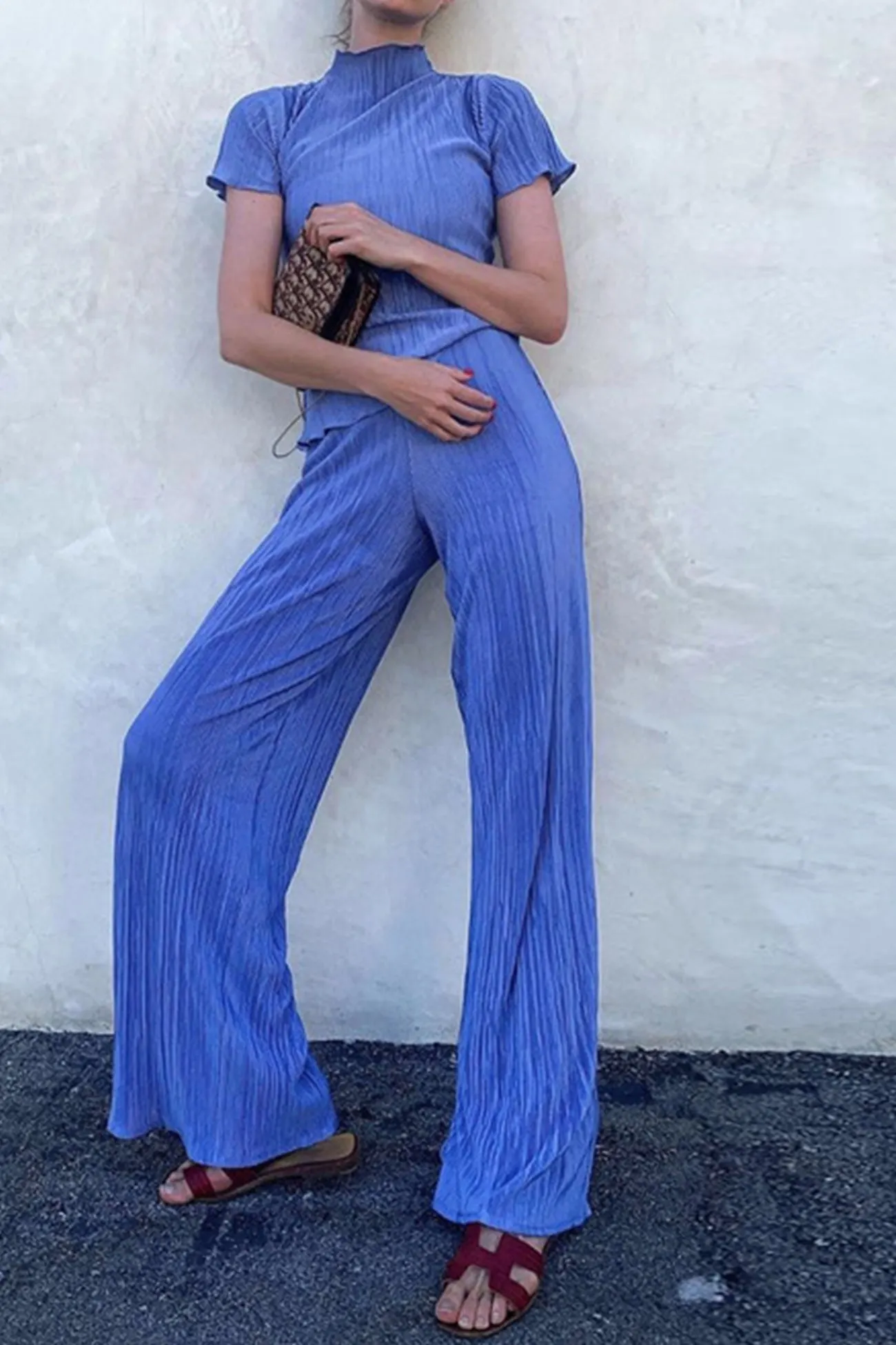 Maxct Pleated Mock Neck Shirt Long Pant Suits