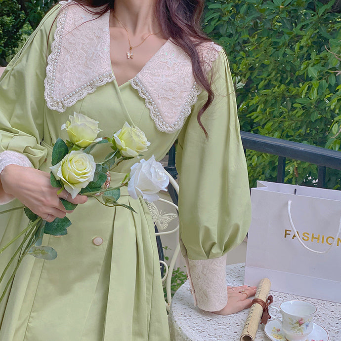 Matcha Peter Pan Pleated Dress Maxct