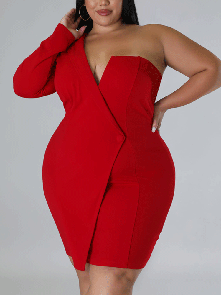 One Shoulder Solid Mini Dress Maxct