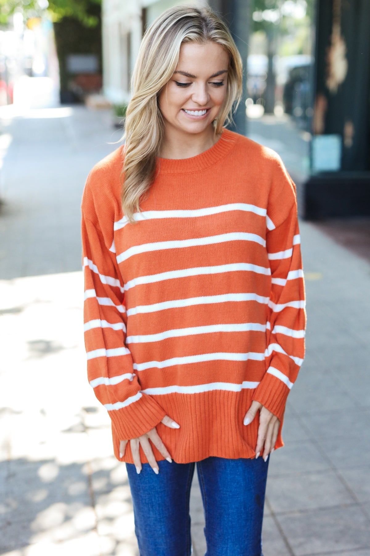 Maxct &Stand Out Rust Striped Oversized Knit Sweater