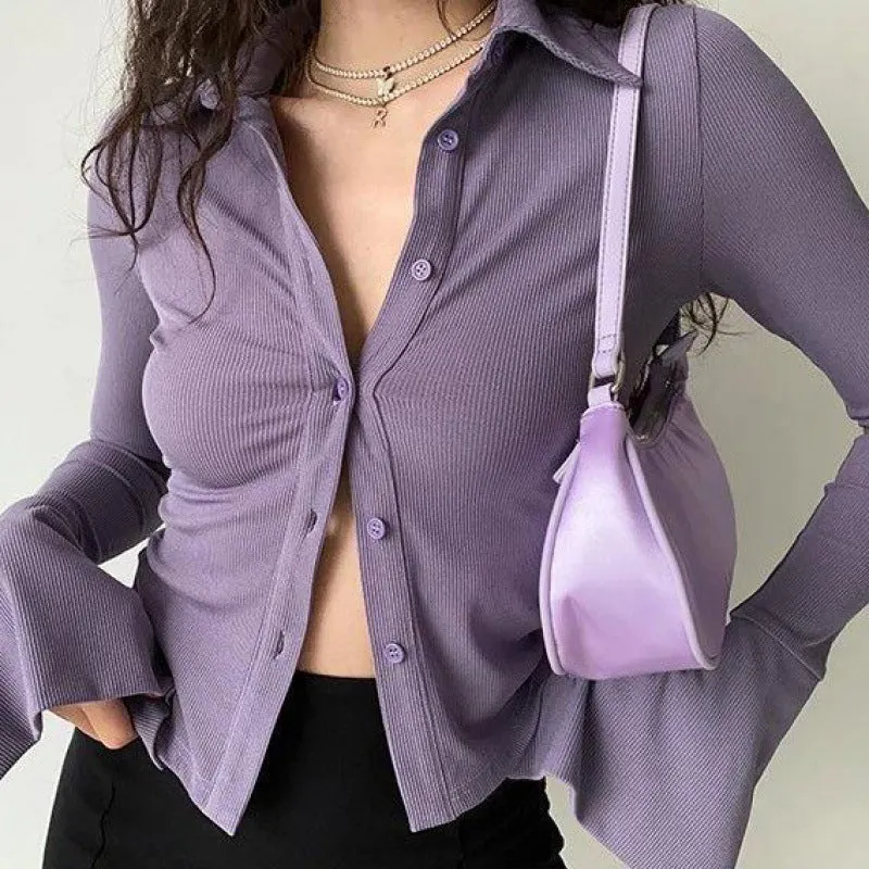 Maxct Polo Neck Long Sleeve Rib Blouse