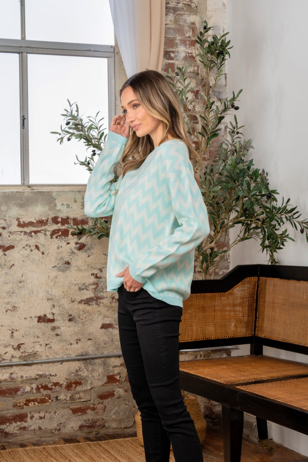 Maxct &Sew In Love Full Size Wave Stripe Contrast Long Sleeve Sweater