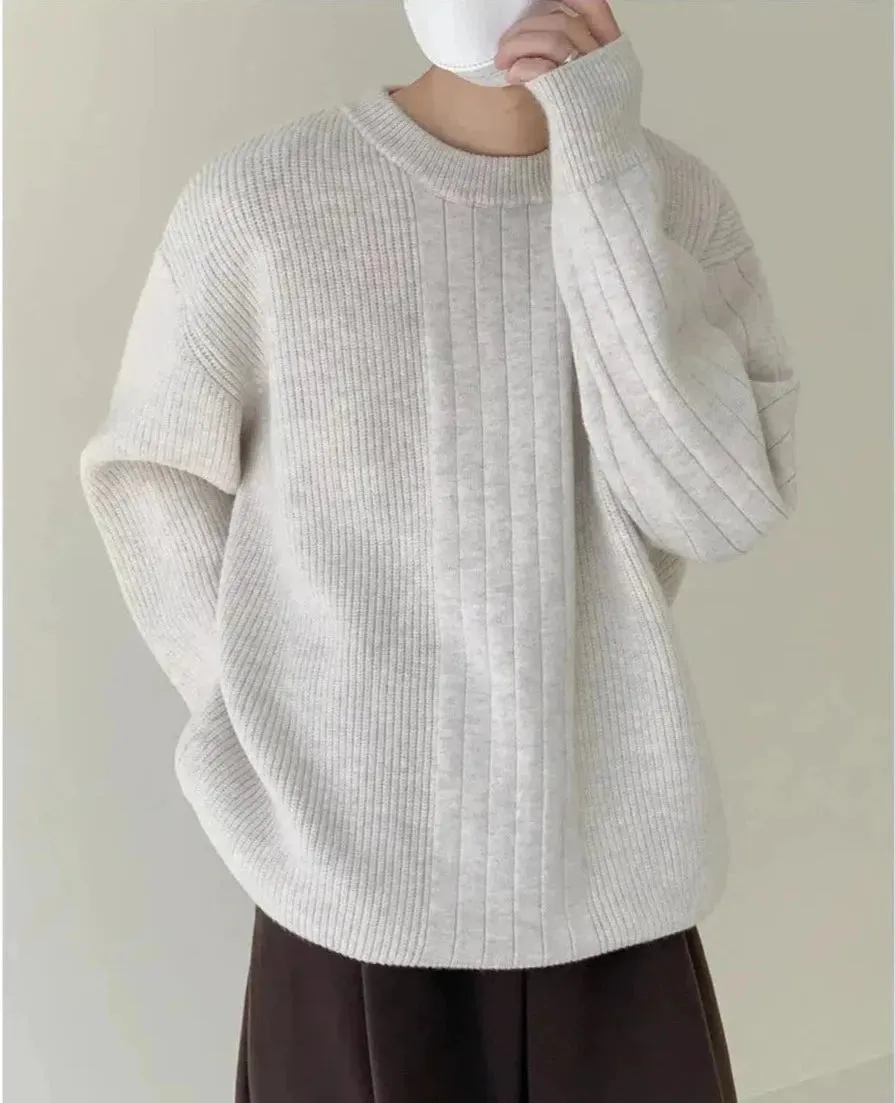 Maxct Light Gray Drape Crew Neck Sweater