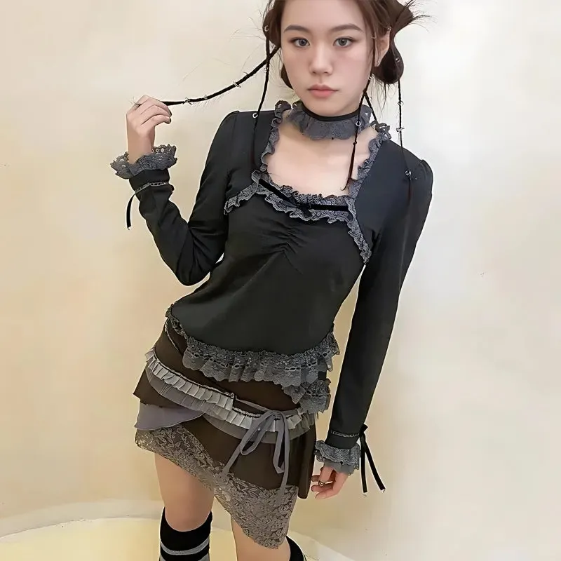 Maxct &Fairy Grunge Asymmetric Lace Top