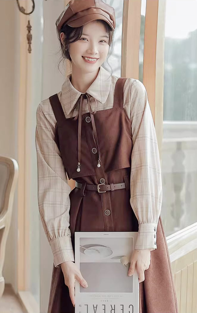 Suede Button Up Cami Pinafore Dress Set Maxct