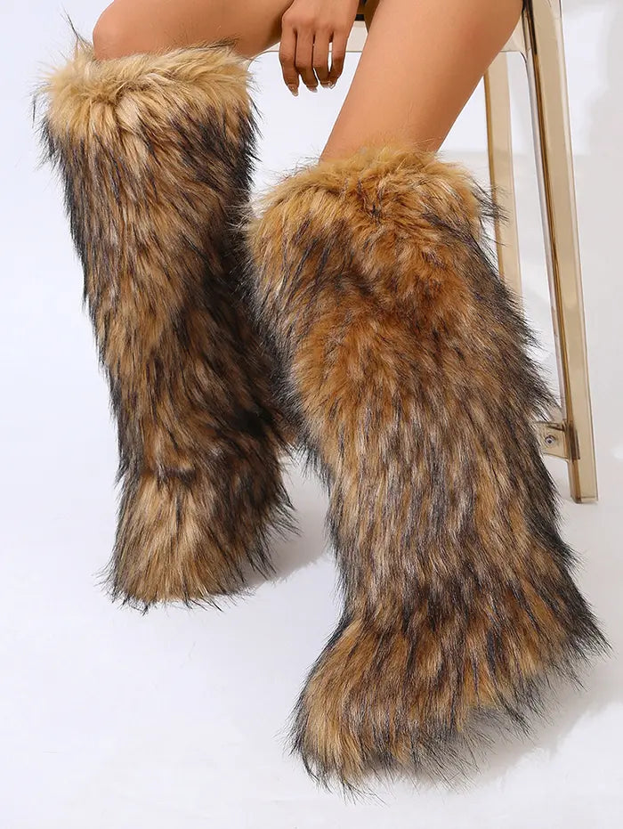 Warmth Thermal Fluffy Faux Fur Mid-calf Snow Boots Maxct