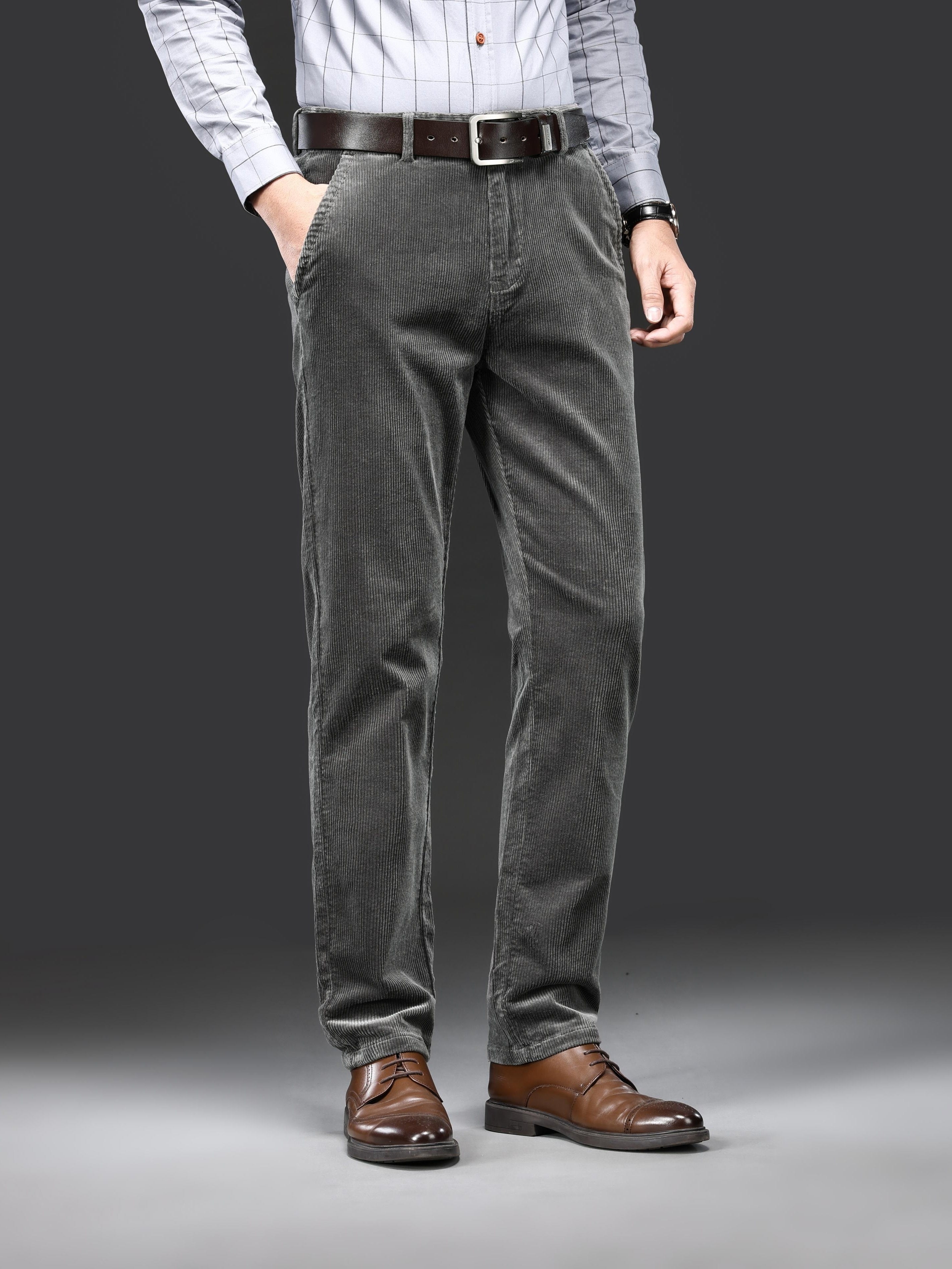 Maxct  Men's Corduroy Pants For Business, Formal Stretch Straight Leg Pants For Fall Winter