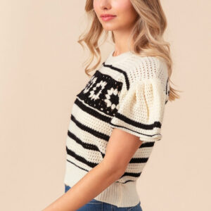 Maxct &BiBi Granny Square Short Sleeve Striped Sweater